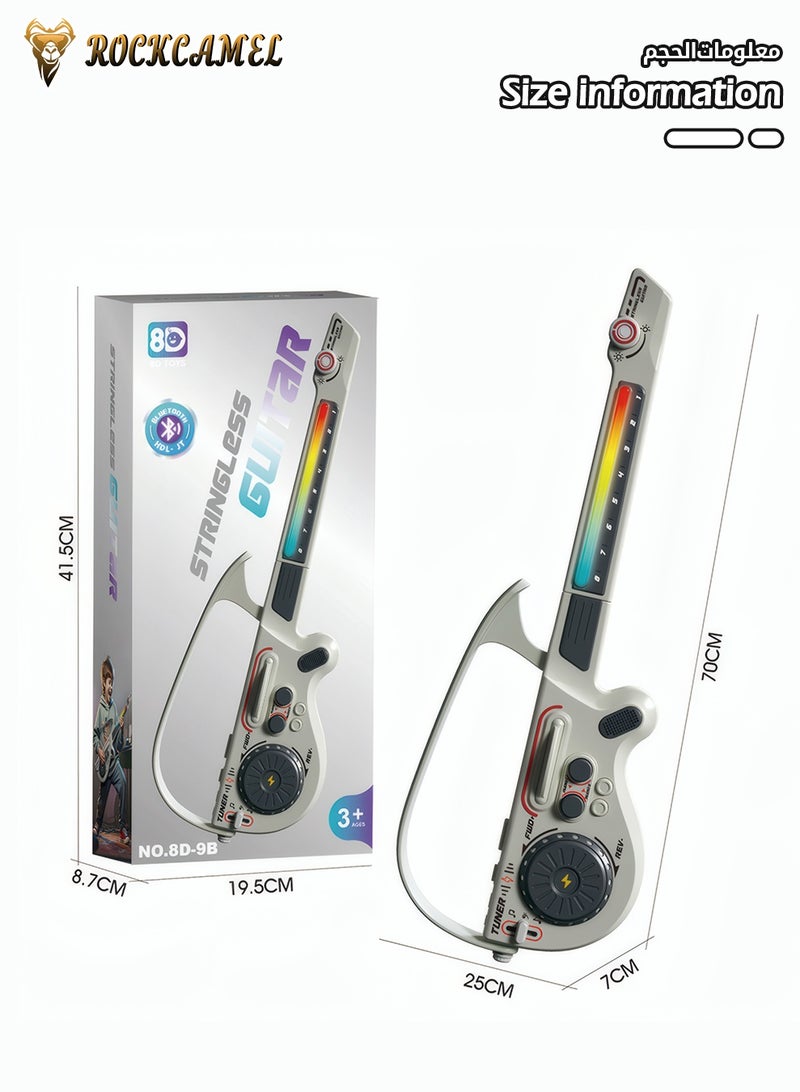 ROCKCAMEL Foldable Electric Guitar Music Toy for Kids, Multifunctional Musical Instrument with Colorful Streamlight Keyboard, Bluetooth Connection, DJ Mixing & 800mAh Rechargeable Battery, Cool Gift for Boys Girls (Grey) - Image 4